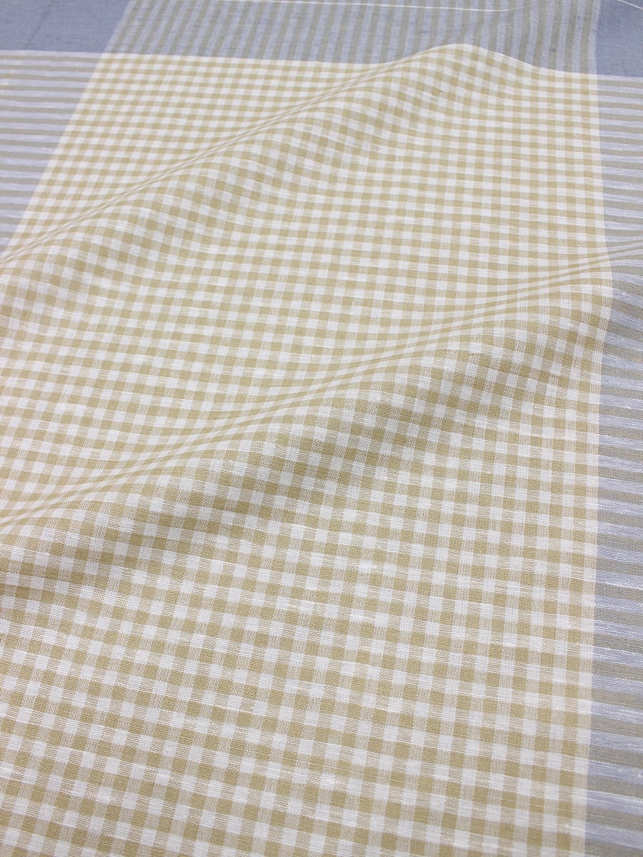 Полулен крой полотен. холста "Клетка" цв.бежевый/голубой джинс, ш.1.6м, лен-51%, хл-49%, рап.78см