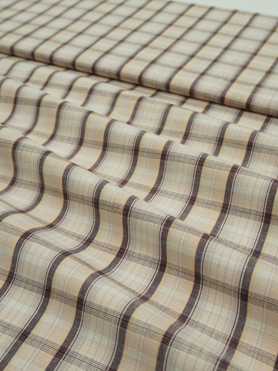 Ткань блузочно-сорочечная "Бежево-коричневая клетка", ш.1.5м, хлопок-100%, 100гр/м.кв