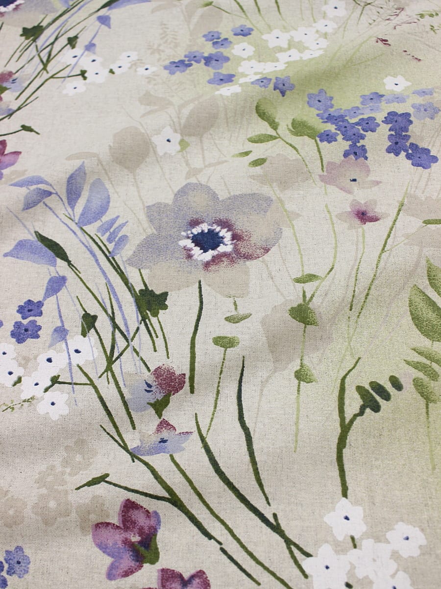 Полулен "Живописная лужайка" цв.джинс (на суровом), ш.2.2м, лен-30%, хлопок-70%, 150гр/м.кв