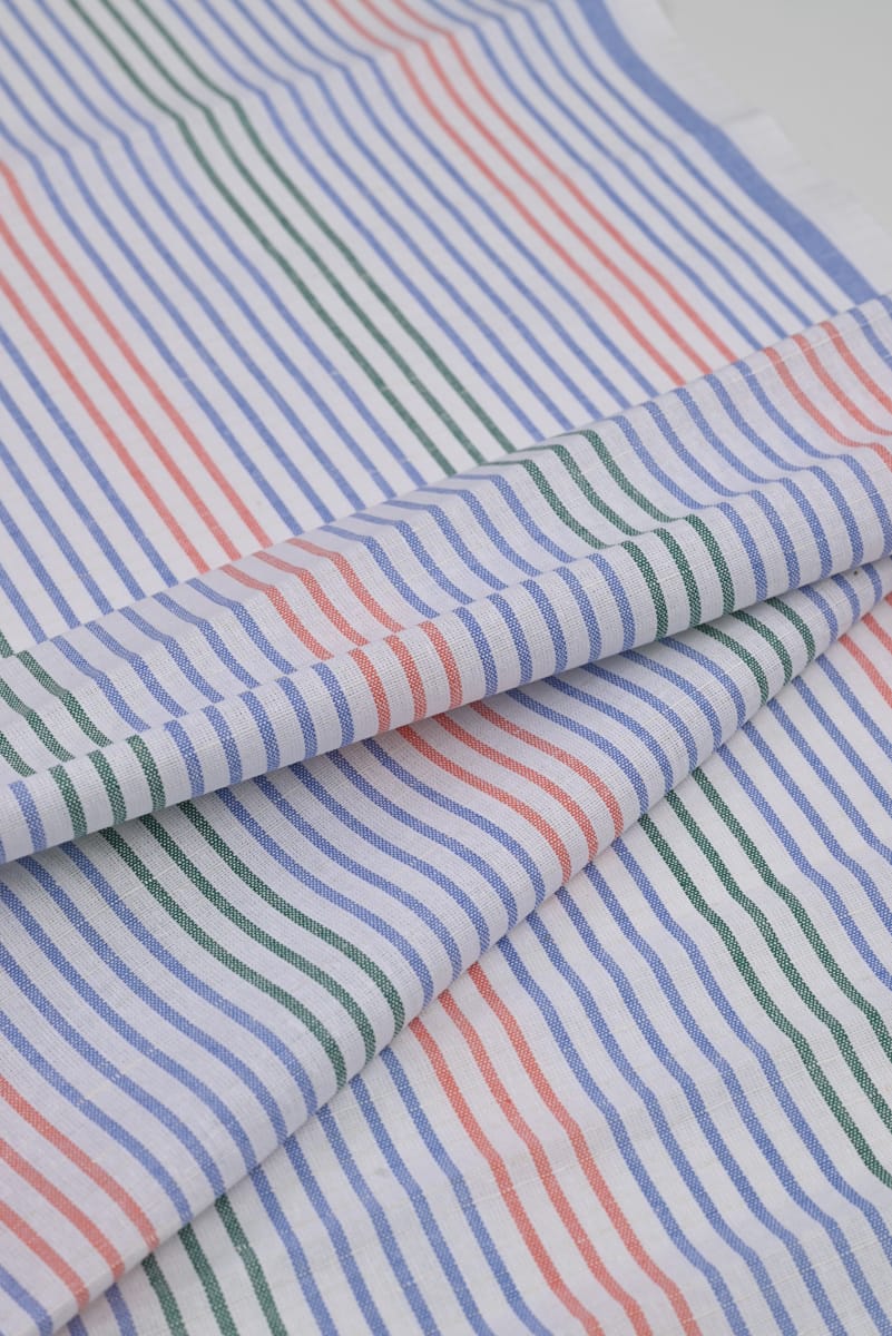 Холст полотенечный "Полоска" цв.синий/красный/зеленый, ш.0.5м, лен-30%, хлопок-70%, 140гр/м.кв