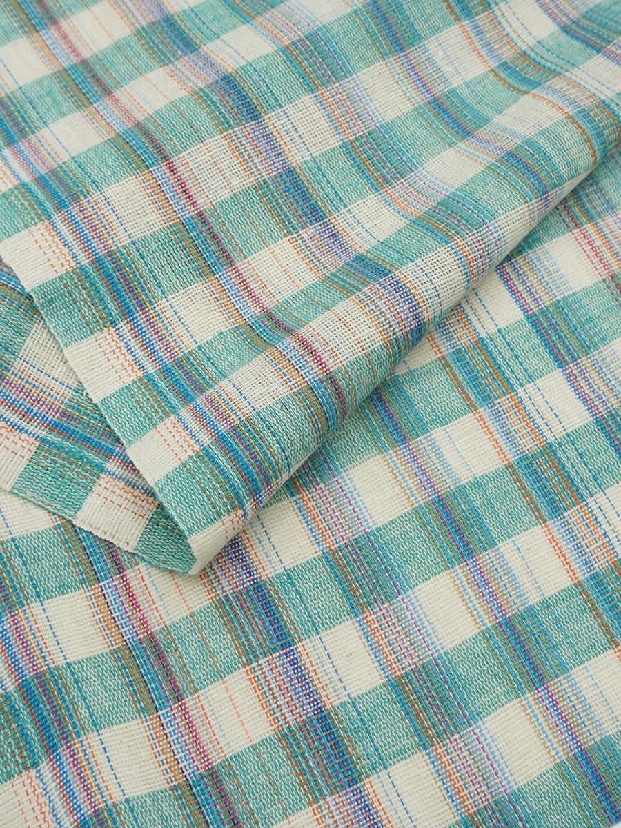 Холст полотенечный "Клетка меланж" цв.изумруд/суровый, ш.0.5м, лен-40%, хлопок-60%, 200гр/м.кв