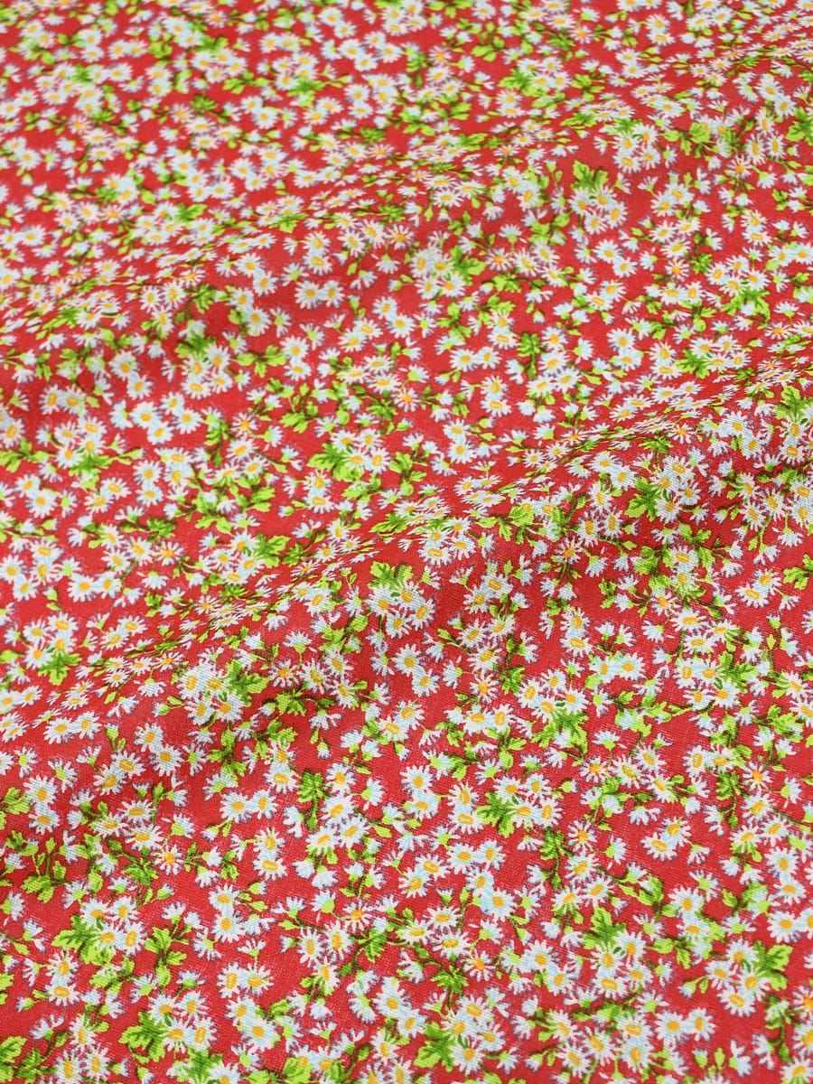 Бязь "Ромашка луговая", цв.красный, ш.1.5м, хлопок-100%, 140гр/м.кв