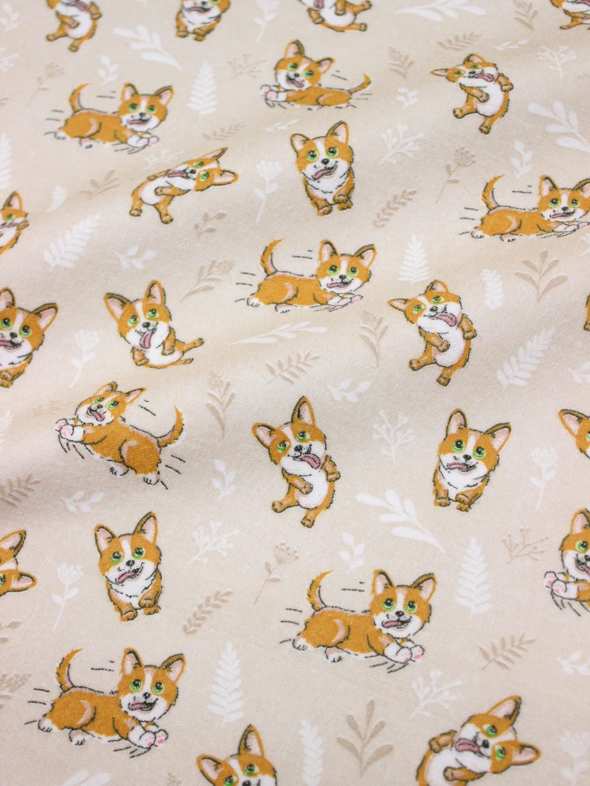 Фланель "Озорные корги", СОРТ2, ш.0.95м, хлопок-100%, 170гр/м.кв