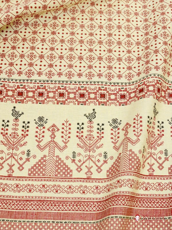 Полулен "Макошь на бежевом"  ш.1.5 м, хлопок -60% лен-40%, 145 гр/м.кв