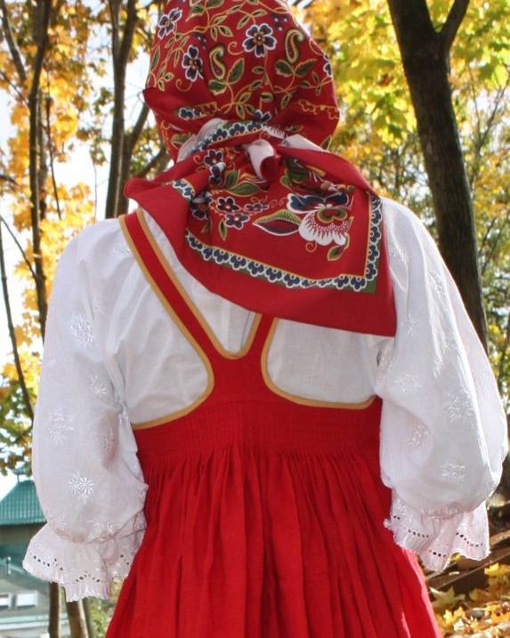 Сарафан с русском народном стиле льняной "Огонь цветок" блуза из Шитья*