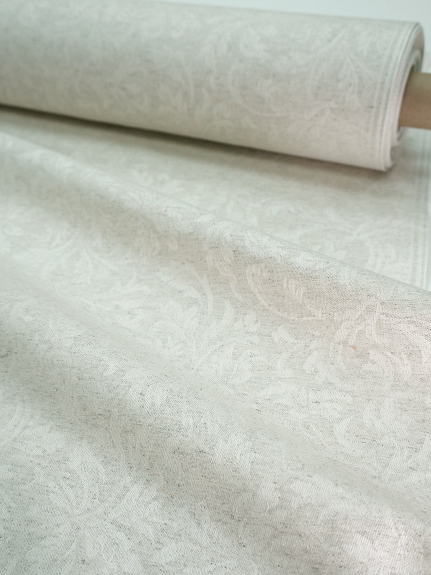 Полульняной жаккард "Перепев" цв.бежево-молочный, ш.1.6м, лен-50%, хлопок-50%, 210гр/м.кв