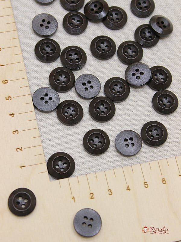 Пуговица темное дерево,15мм, 4 отверстия#018842