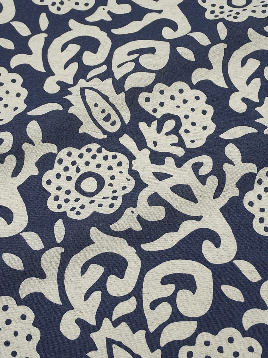 Полулен "Лунный цветок" цв.синий (на суровом), ш.1.5м, лен-30%, хлопок-70%, 147гр/м.кв