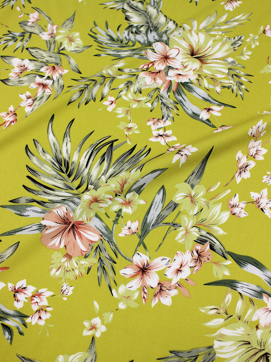 Плательная вискоза "Тропиканка" цв.оливково-горчичный, СОРТ2, ш.1.45м, вискоза-100%, 135гр/м.кв