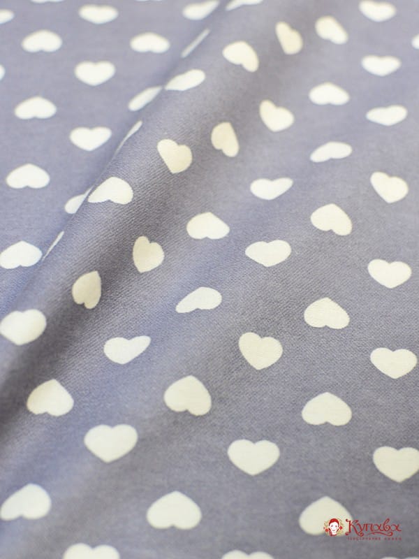 Теплый хлопок "Белые сердечки на серой-дымке", СОРТ2, ш.1.48м, хлопок-100%, 160гр/м.кв