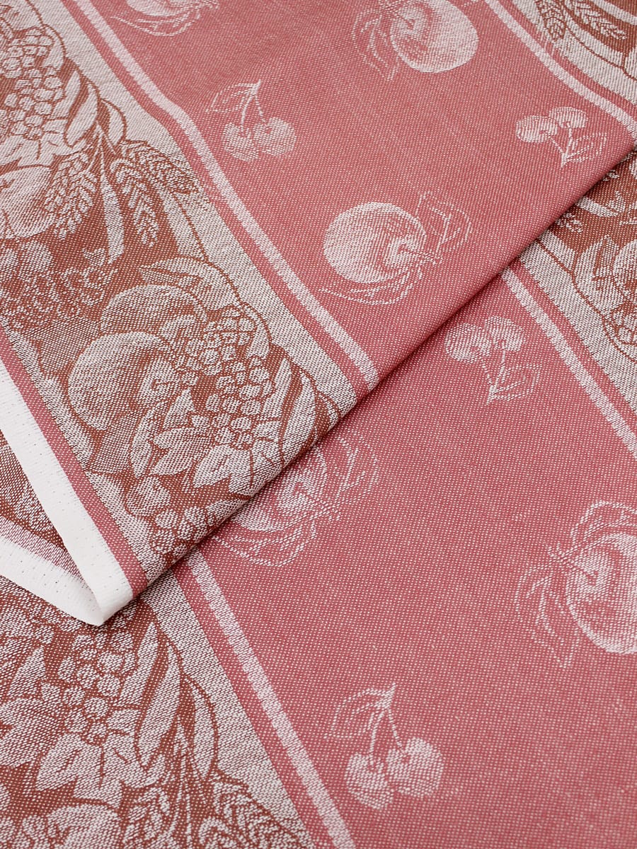 Холст полотенечный жаккард "Урожай" цв.кораллово-розовый/терракотовый, ш.0,5м, лен-30%, хл-70%