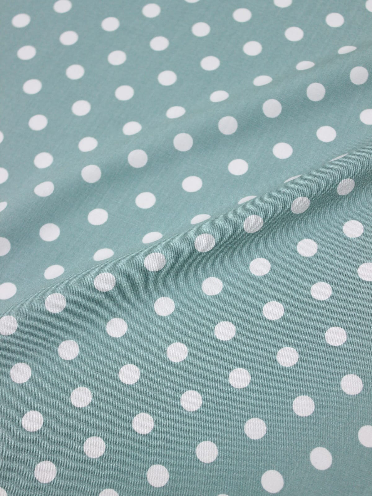 Штапель "Белый горох (9мм)" цв.св.голубой мох, ш.1.43м, вискоза-100%, 90гр/м.кв.