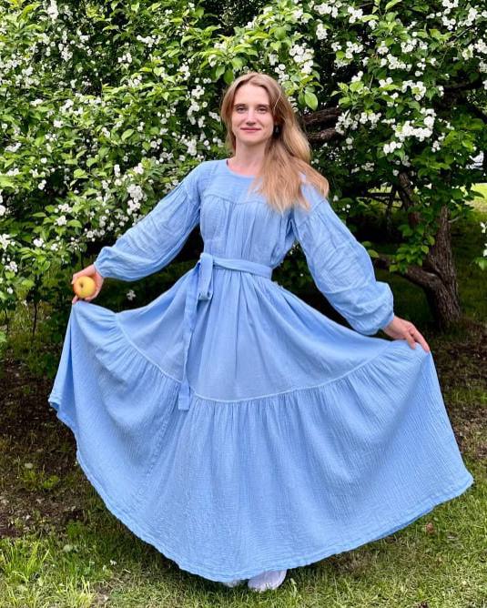Платье из муслина двухслойного с эффектом жатости 