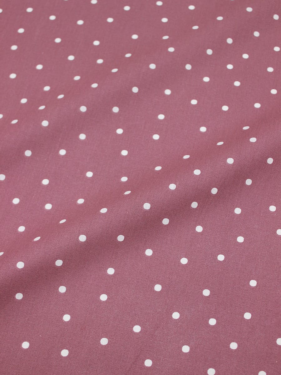 Поплин "Россыпь белого гороха (6мм) на лилово-бордовом", ш.1.5м, хлопок-100%, 105гр/м.кв
