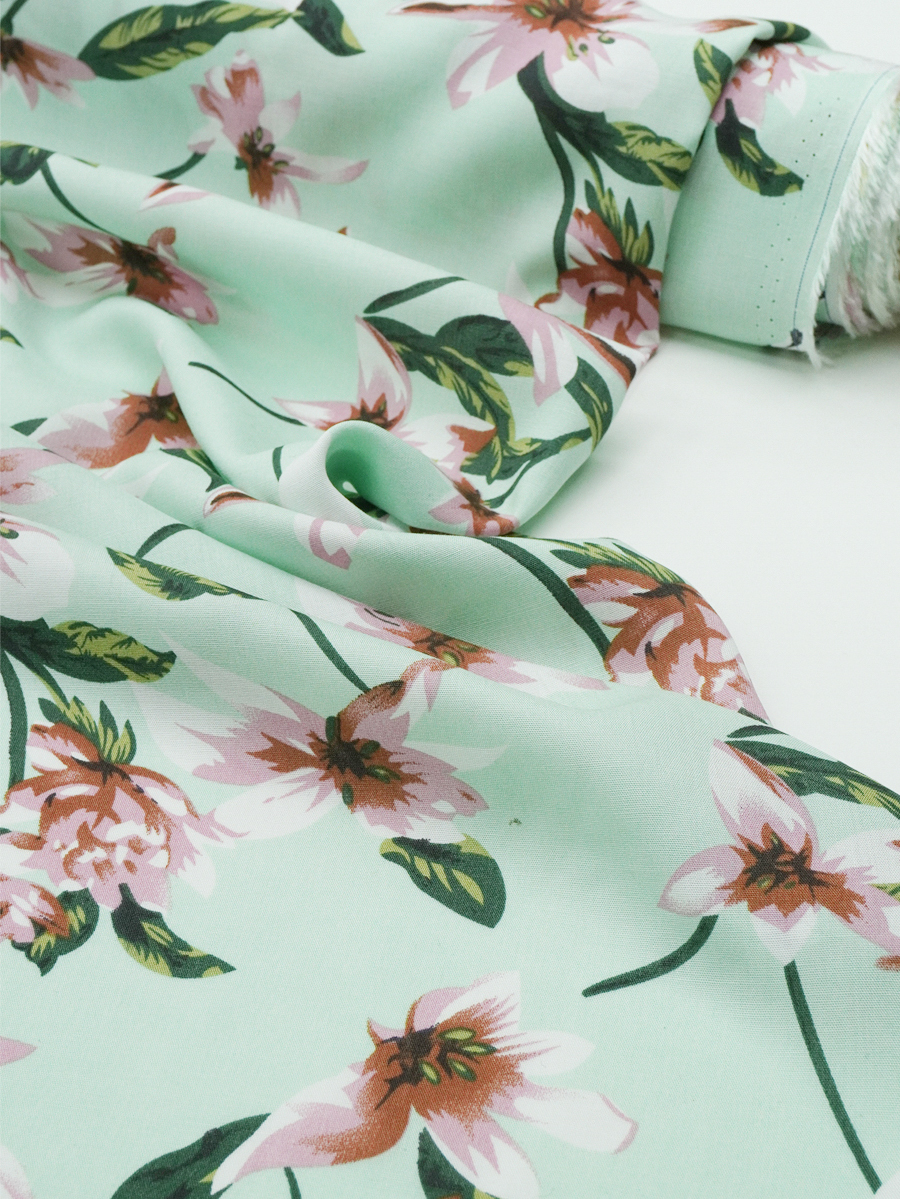 Штапель "Сладкое благоухание" цв.морозная мята, ш.1.46м, вискоза-100%, 90гр/м.кв