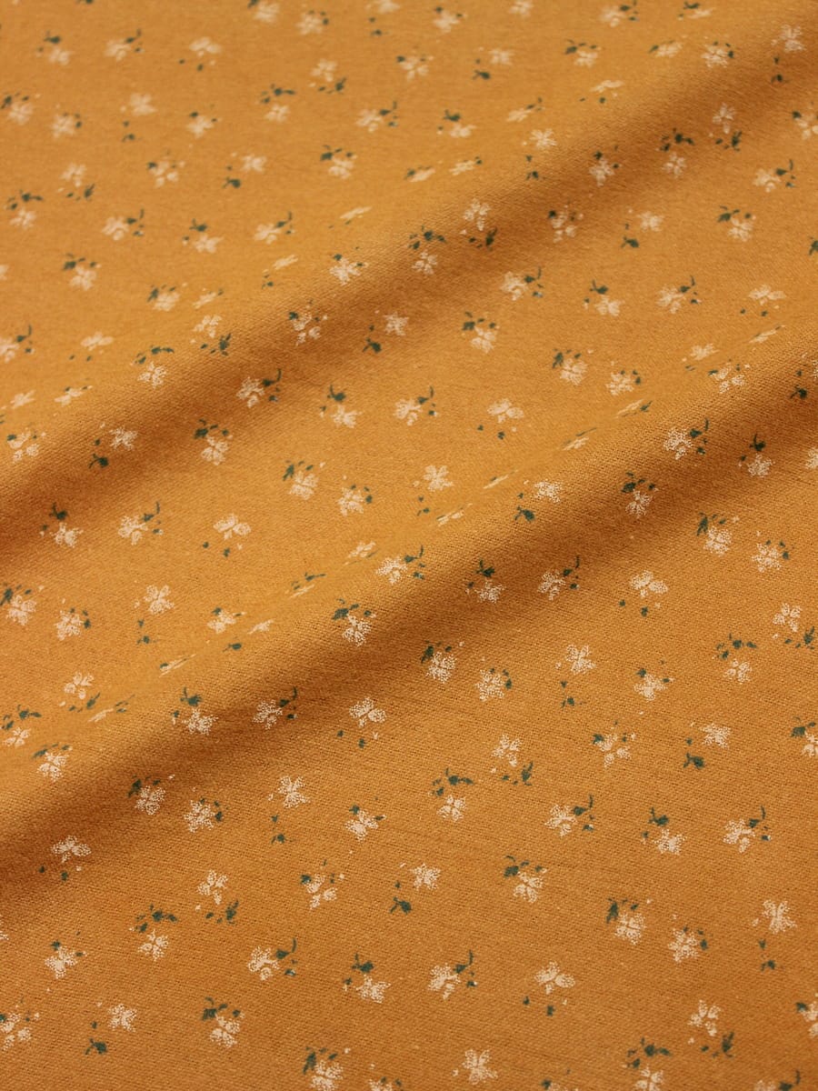 Теплый хлопок "Цветочки - мотылечки" цв.морковно-оранжевый, ш.1.5м, хлопок-100%, 160гр/м.кв