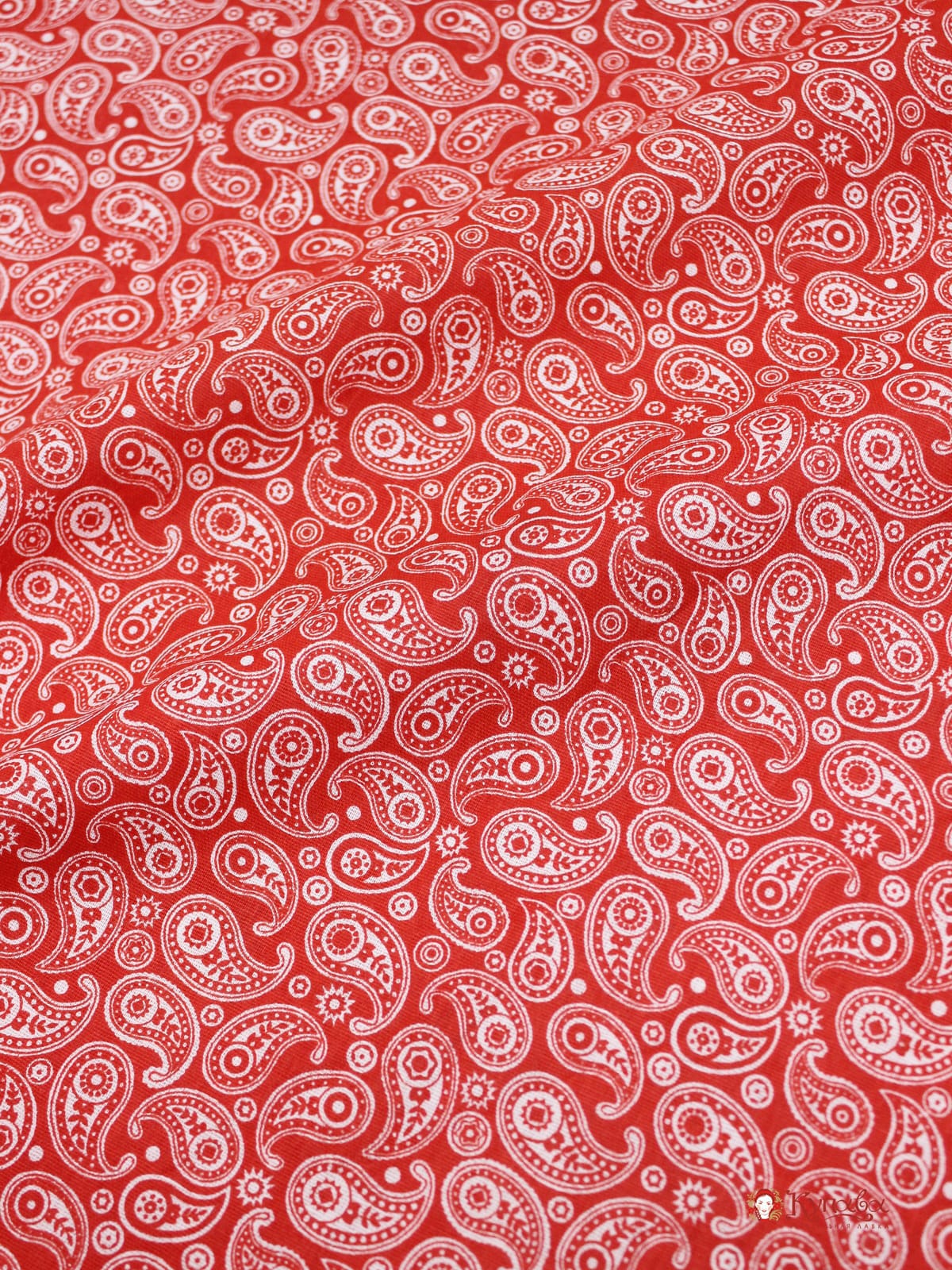 (Мерный лоскут ткань в отрезах)Бязь "Белые огурчики на красном", ш.1.5м. хлопок-100%, 120гр/м.кв