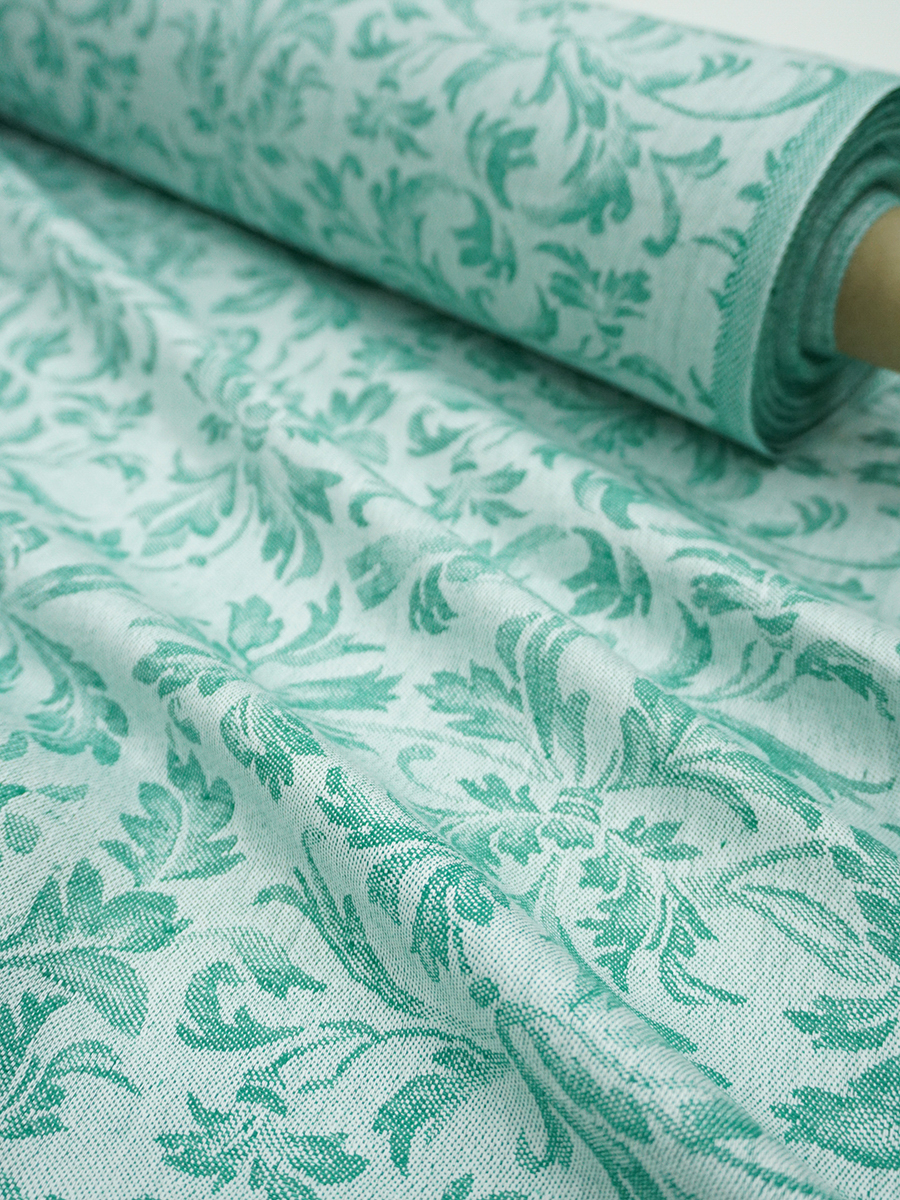 Полульняной жаккард "Перепев" цв.нефритовый, ш.1.6м, лен-50%, хлопок-50%, 210гр/м.кв