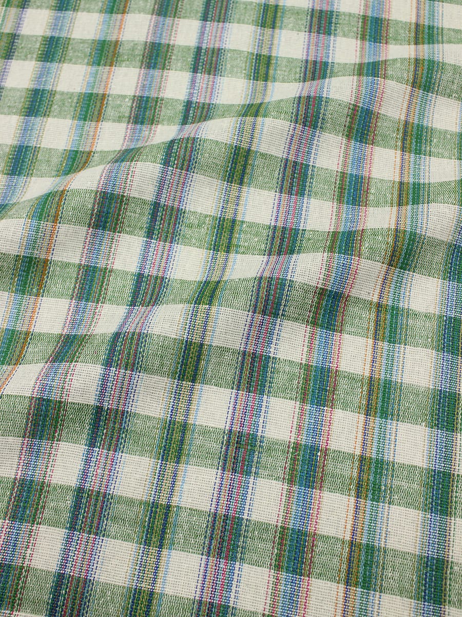 Холст полотенечный "Клетка меланж" цв.зеленый/суровый, ш.0.5м, лен-40%, хлопок-60%, 200гр/м.кв