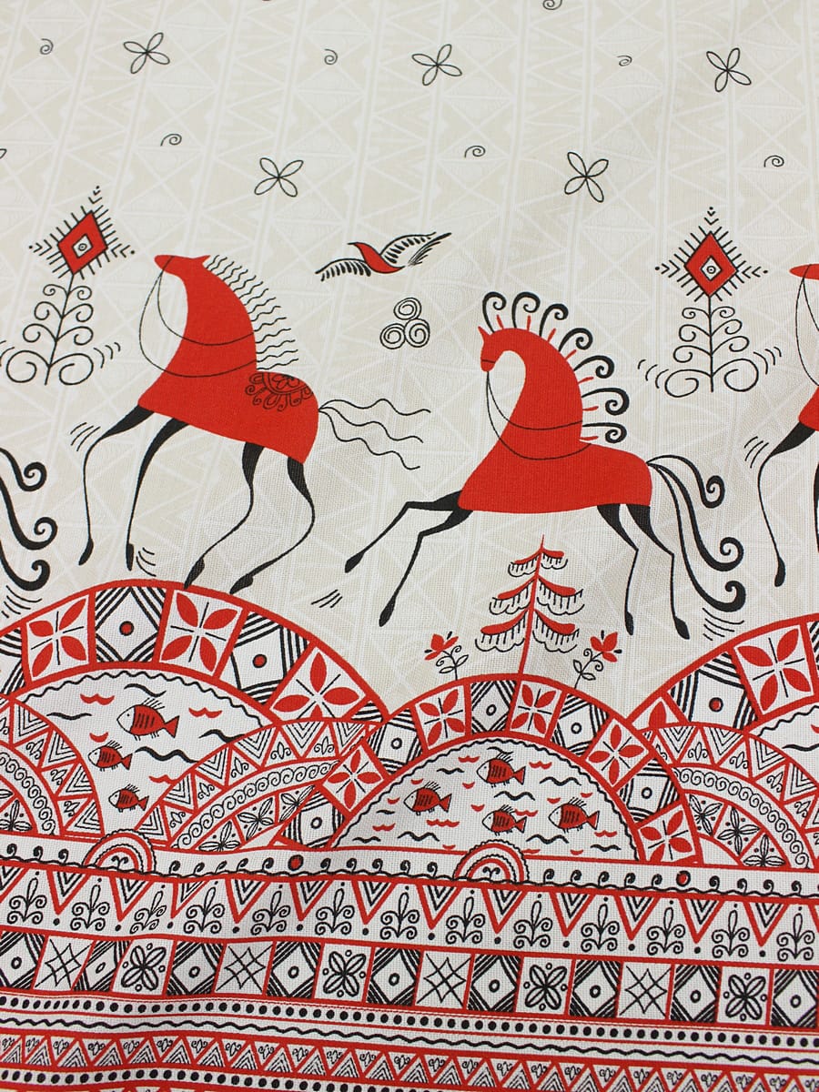 Рогожка "Мезенская роспись - кони", ш.1.5м, хлопок-100%, 165гр/м.кв