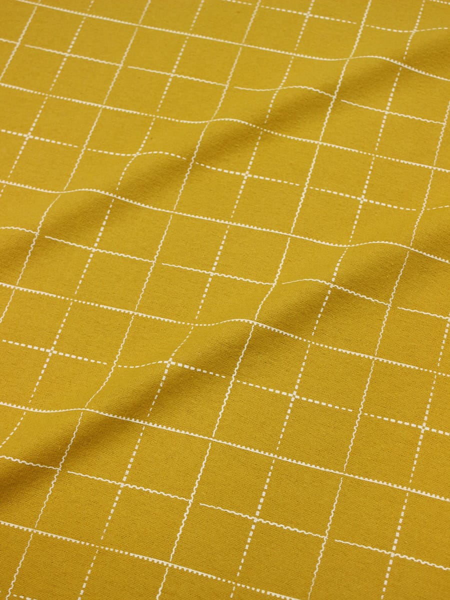 Теплый хлопок "Клетка-пунктир на желто-горчичном", ш.1.5м, хлопок-100%, 150гр/м.кв