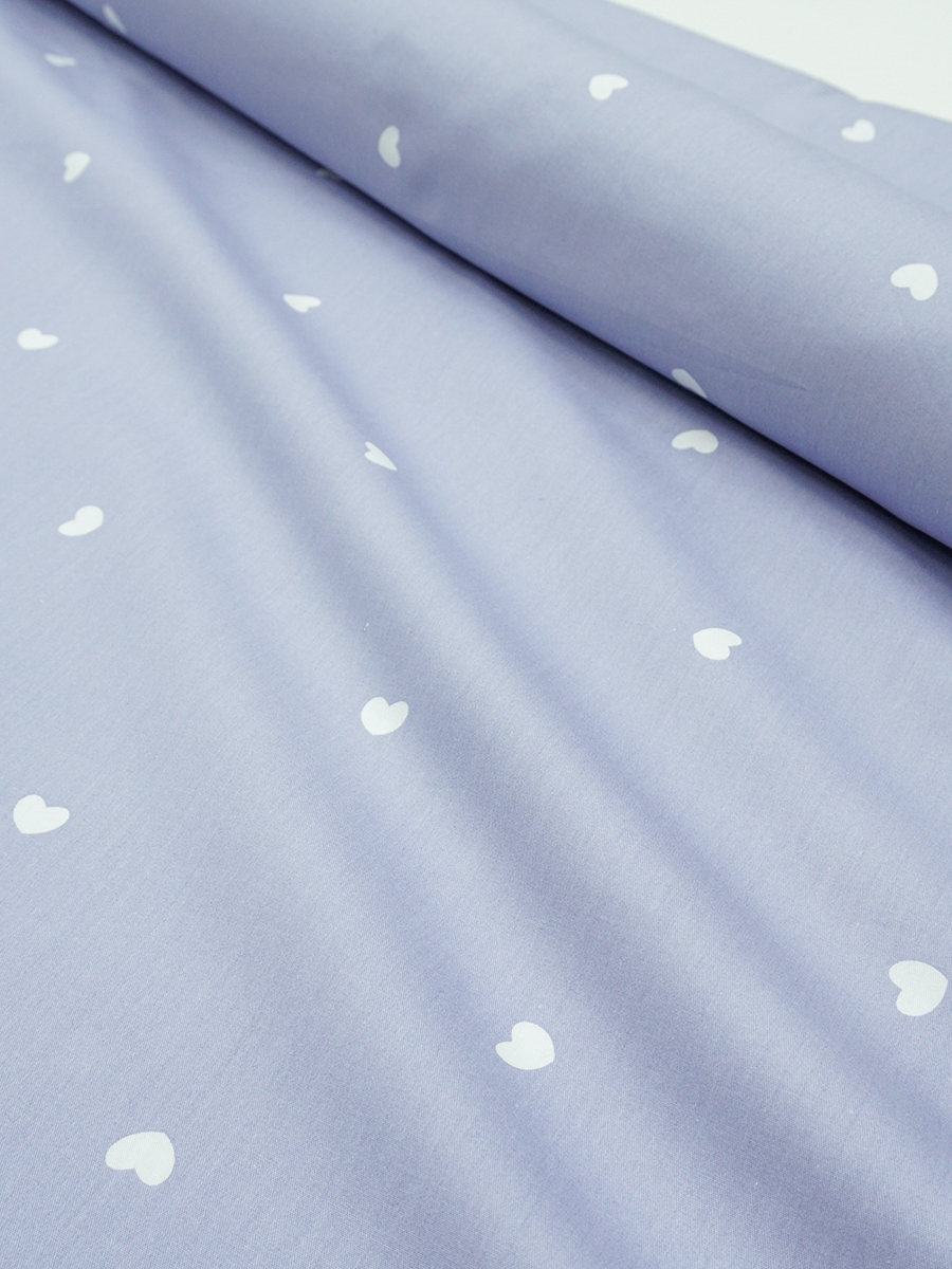 Сатин "Белые сердечки на сиренево-голубой дымке", ш.2.35м, хлопок-100%, 120гр/м.кв