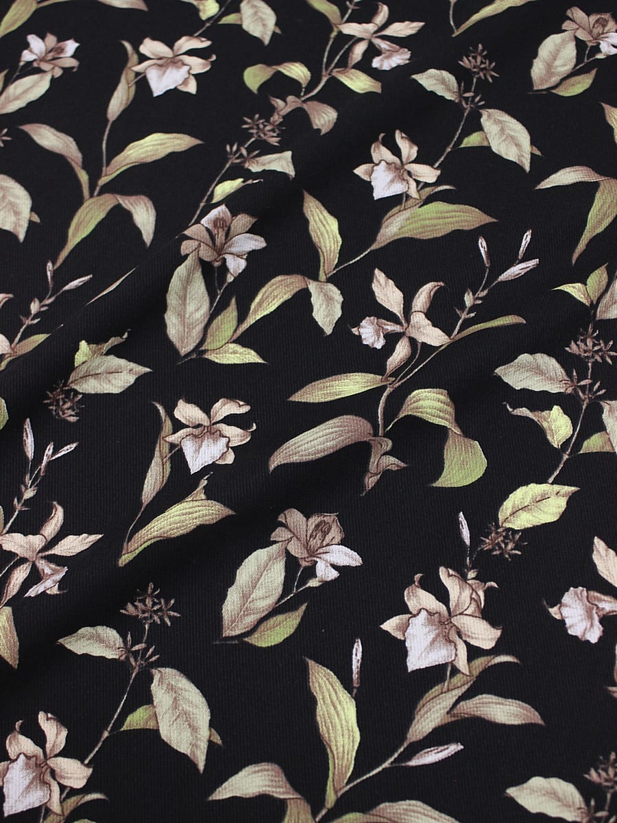 Плательная вискоза "Цветочный вернисаж" цв.черный, ш.1.45м, вискоза-100%, 125гр/м.кв