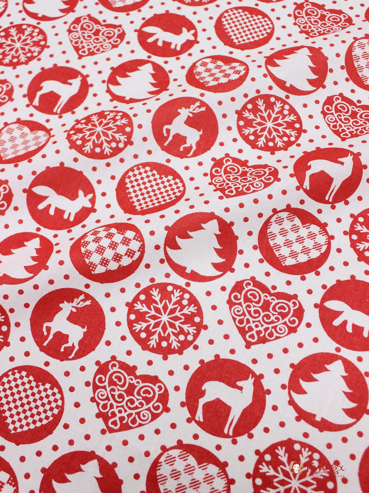 Поплин "Новогодние шары" цв. красный, ш.1.5 м, хлопок-100%,115гр/м.кв