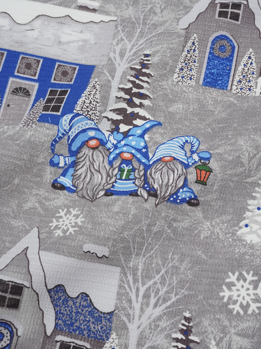 Вафельное полотно (холст) "Сказочные гномы" цв.синий, ш.0.5м, хлопок-100%, 165гр/м.кв