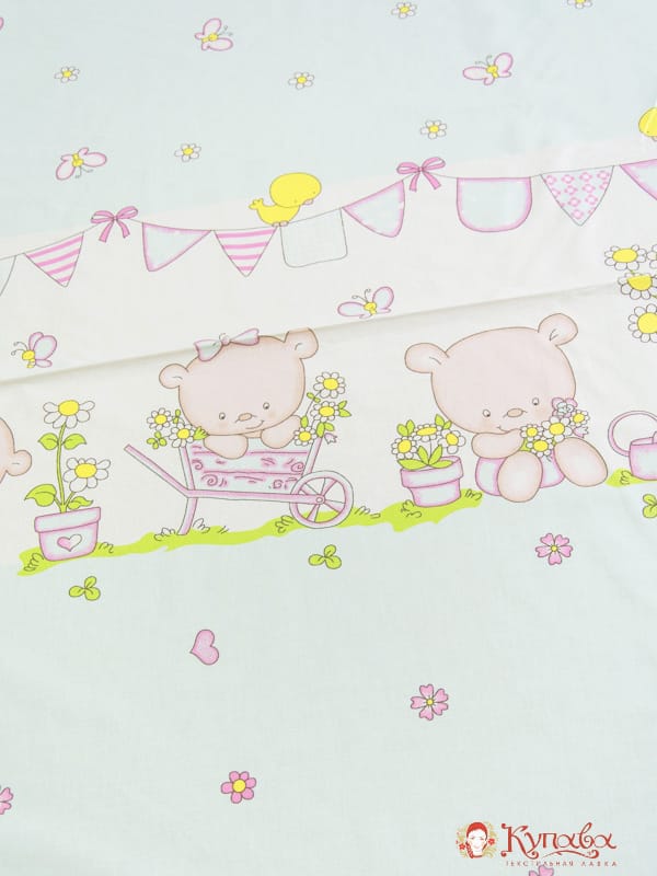 Бязь "Мишки с бабочками" хлопок-100%  1.5 м
