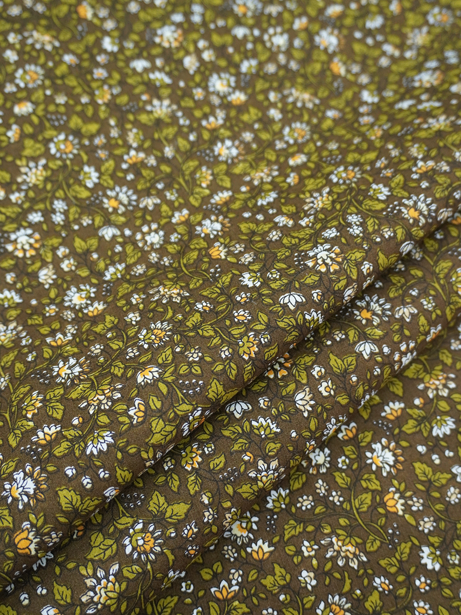 Импорт. хлопок "Сказочный вьюнок на зеленом хаки", СОРТ2, ш.1.5м, хлопок-100%, 110гр/м.кв