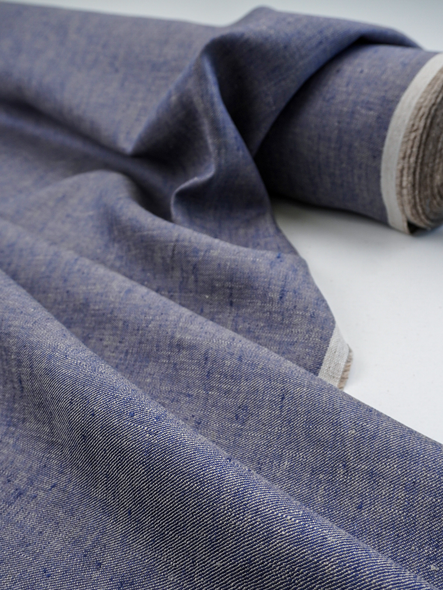 Льняная саржа с умягчением цв.Джинс, ш.1.5м, лен-100%, 220гр/м.кв