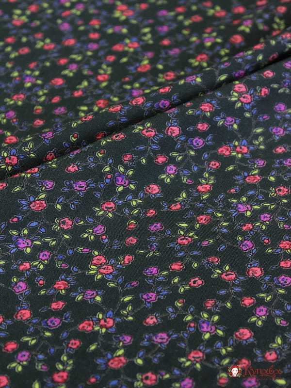 Штапель Премиум "Кукольная нежность" цв.черно-зеленый, ш.1.44м, вискоза-100%, 120гр/м.кв