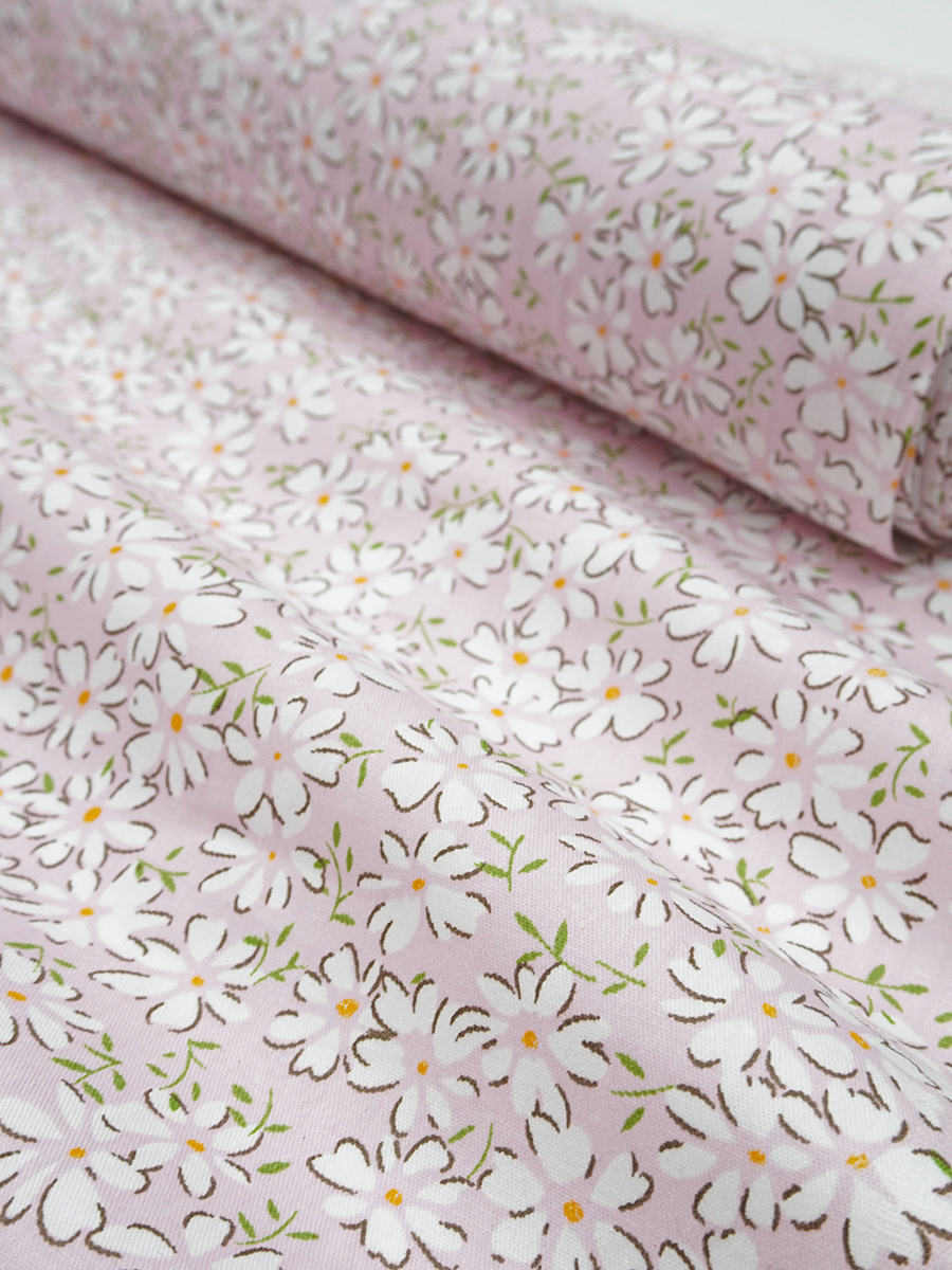 Сатин "Хоровод ромашек" цв.жемчужная роза, ш.1.60м, хлопок-100%, 110гр/м.кв