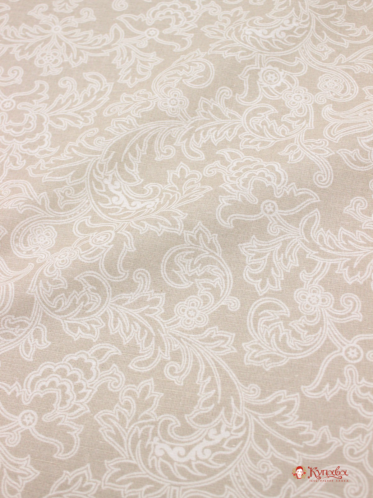 Полулен "Сказочный белый узор" цв.бежевый, СОРТ2, ш.2.2м, лен-30%, хлопок-70%, 140гр/м.кв
