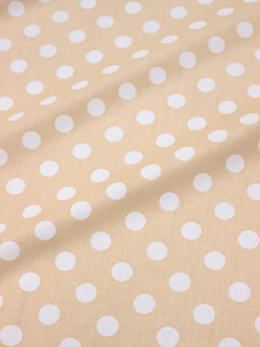 Перкаль "Крупный белый горох на персиковом", ш.1.5м, хлопок-100%, 105гр/м.кв