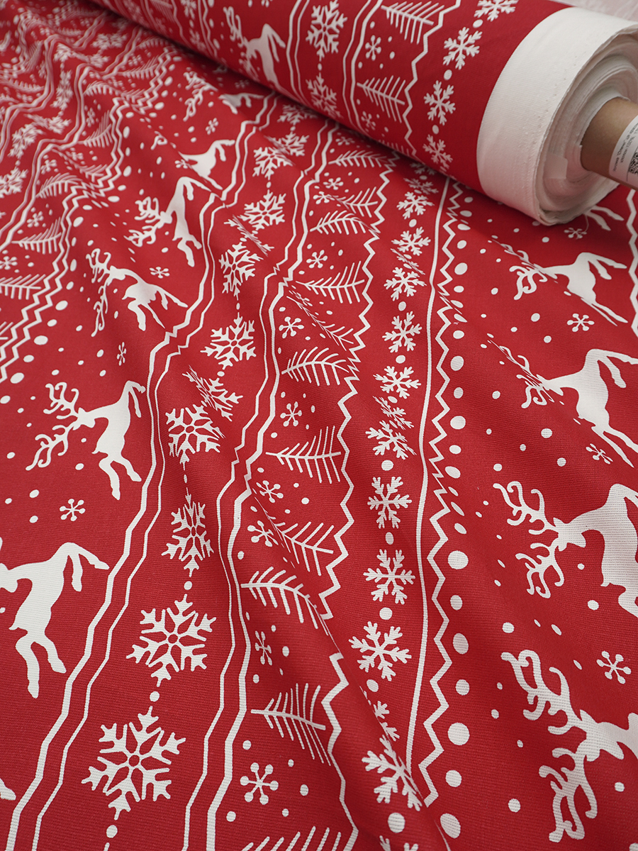 Рогожка "Олени" цв.красный, ш.1.5м, хлопок-100%, 175гр/м.кв