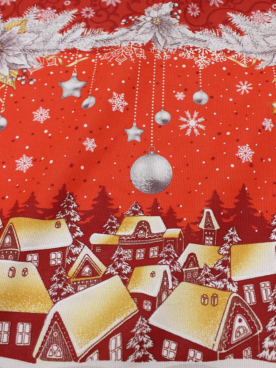 Рогожка "Рождественский вечер" цв.красный, ш.1.55м,  хлопок-100%, 165гр/м.кв