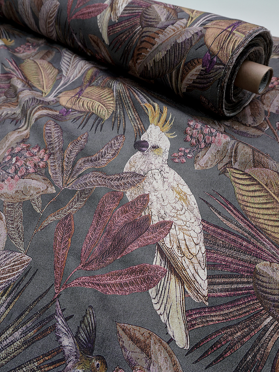 Интерьерный хлопок "Тропический винтаж" цв.т.серый, ш.1.5м, хлопок-100%, 245гр/м.кв