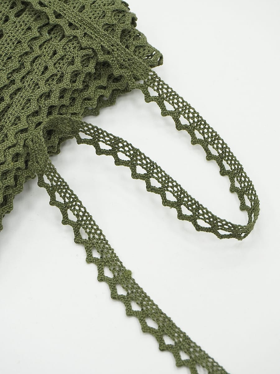 Кружево цв.темный хаки, ш.10мм, хлопок-90%, п/э-10%, 10м, рис.075/32