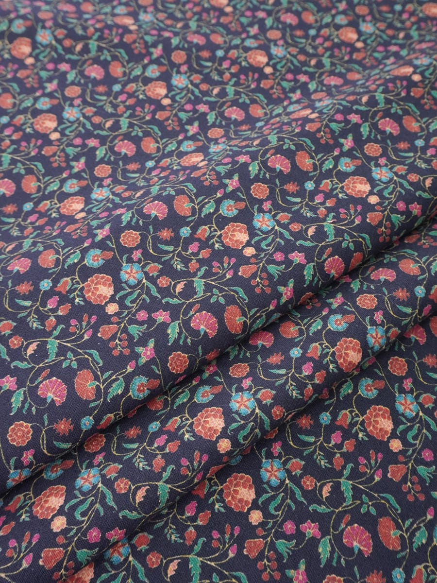 Хлопколен "Чудный вьюнок" цв.чернильный, ш.1.5м, лен-20%, хлопок-80%, 170гр/м.кв