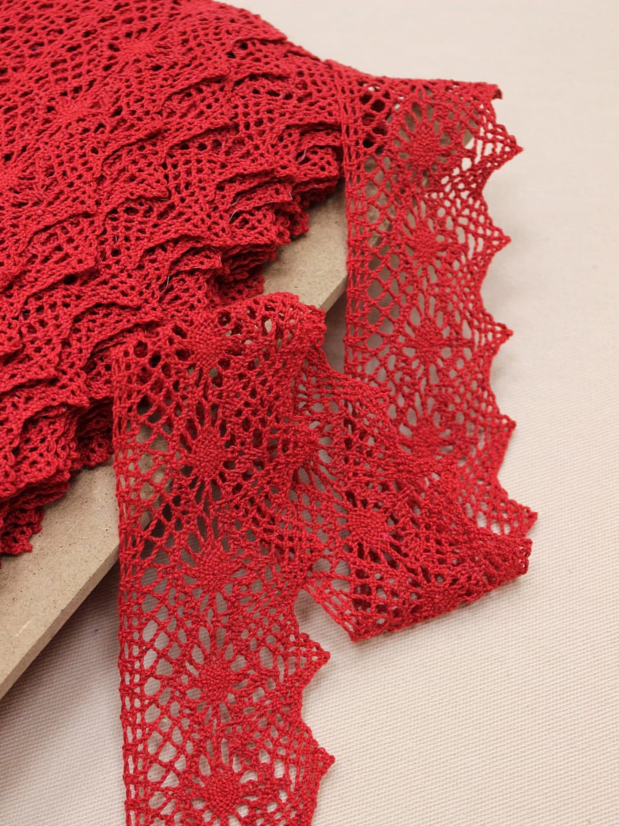 Кружево цв.темно-красный, ш.60мм, хлопок-90%, п/э-10%, рис.198/16