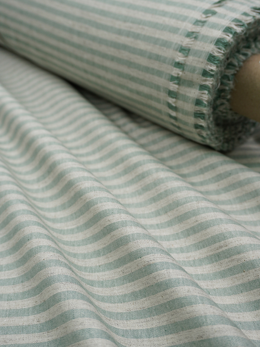 Полульняной перкаль постельный "Полоска (0,5см*0,5см)" цв.морозно-зеленый меланж, (комп), ш.2.2м, лен-30%, хлопок-70%, 120гр/м.кв