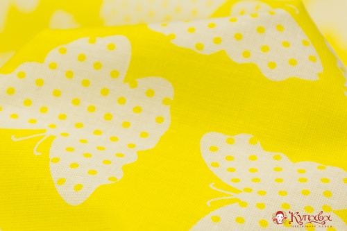 Бязь Бабочки в мелкий горох на желтом ,1.5 м. хлопок-100 %