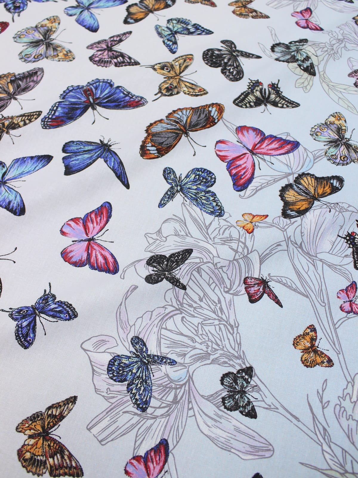 Мерный лоскут (ткань в отрезах) - Бязь "Разноцветные бабочки", ш.1.5м, хлопок-100%, 140гр/м.кв