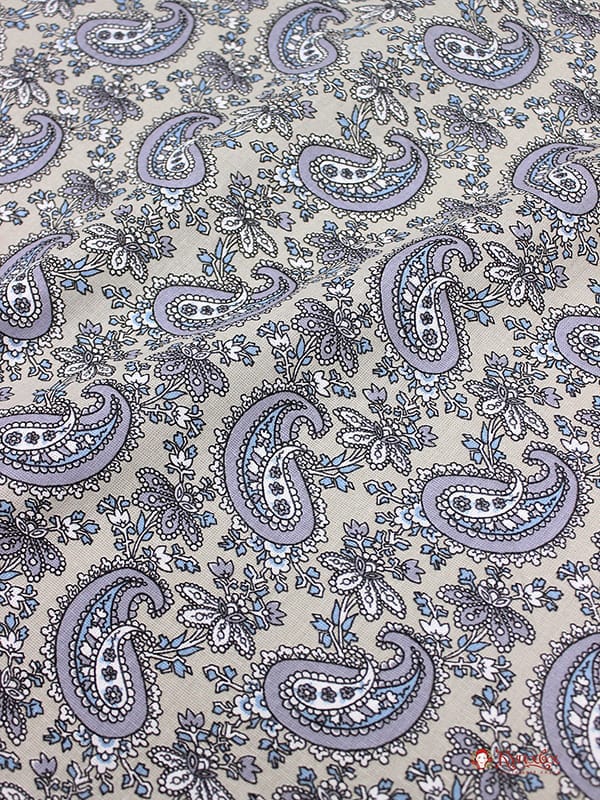 Мерный лоскут Бязь "Серо-голубые восточные огурчики на серо-бежевом", ш.1.5м, хлопок-100%, 120гр/м.кв