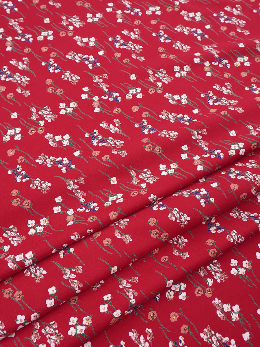 Штапель Премиум "Цветочный ручеек" цв.темно-малиновый, ш.1.44м, вискоза-100%, 120гр/м.кв