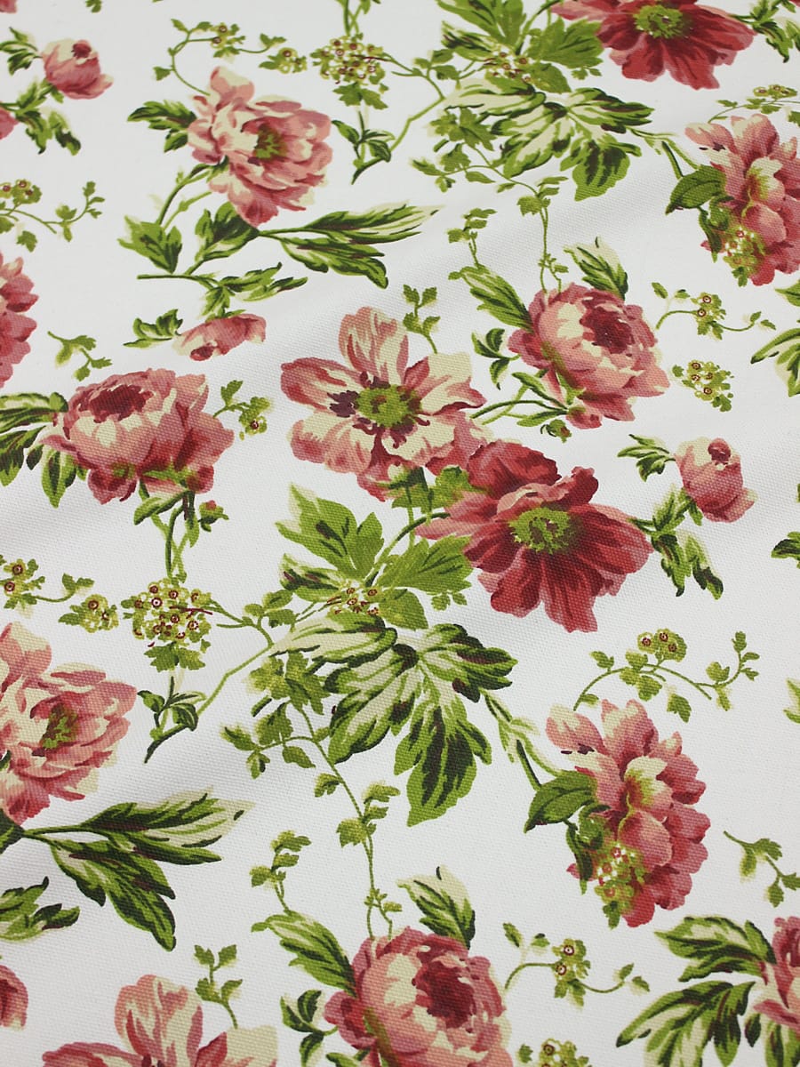 Ткань интерьерная "Бордовые пионы на белом", ш.1.48м, хл-80%, п/э-20%, 265гр/м.кв