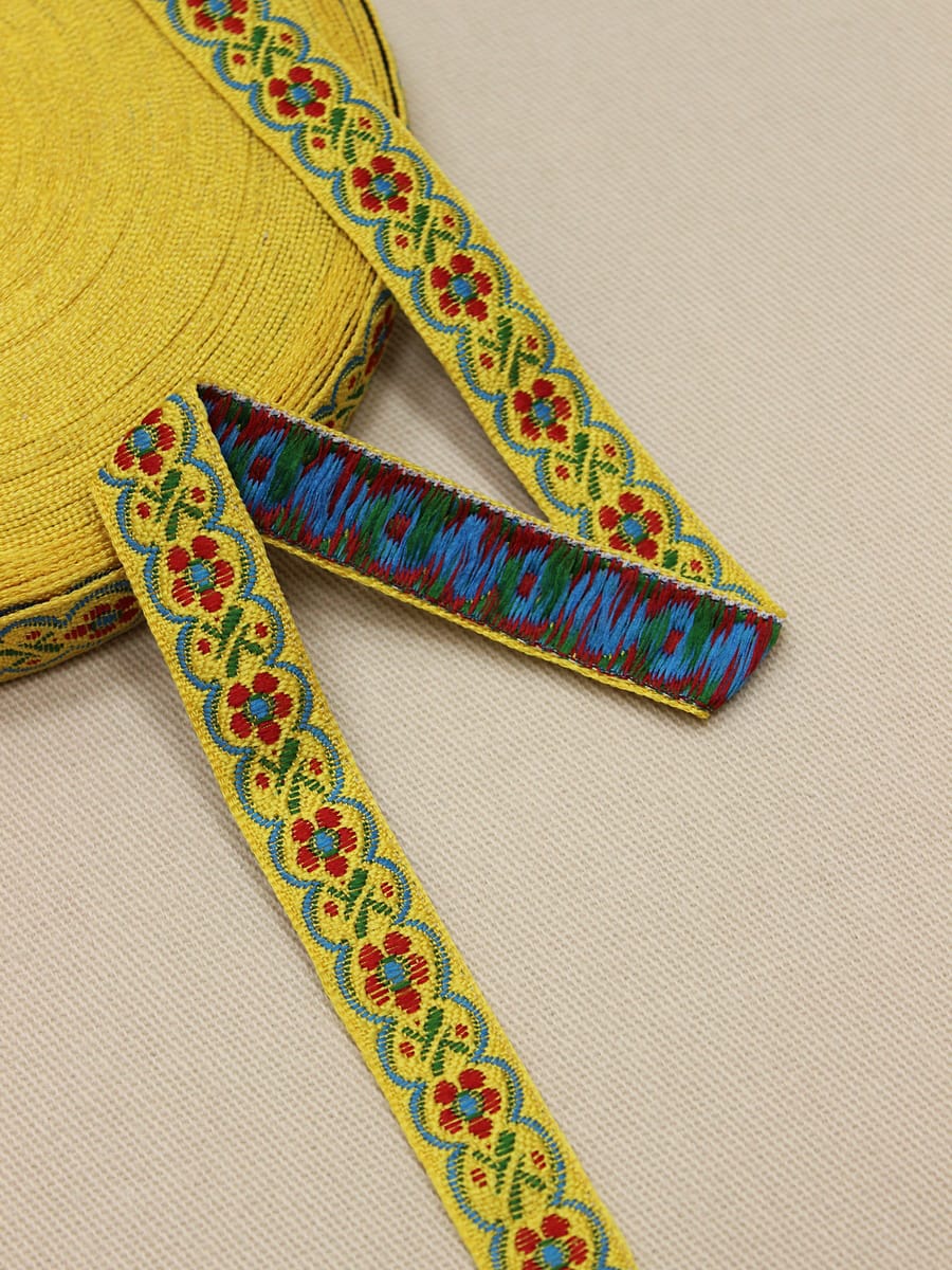 Жак.лента 18мм Красные цветы на желтом