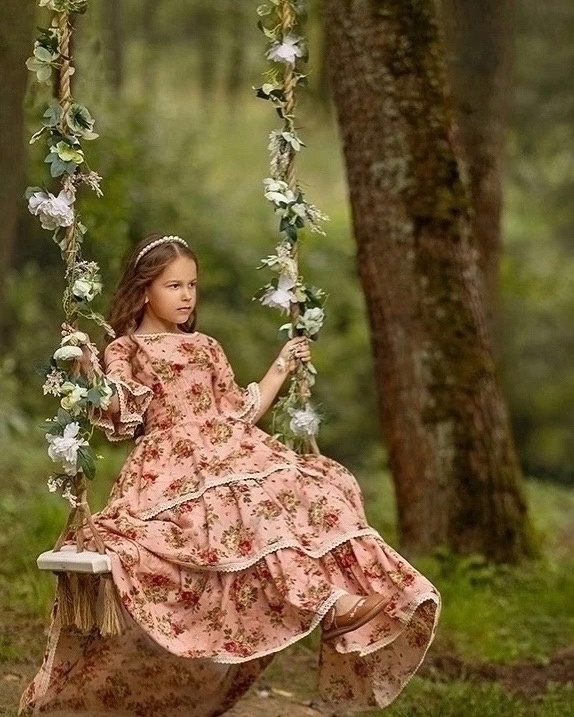 Шикарное детское платье с воланами из хлопкольна "Чайная роза"